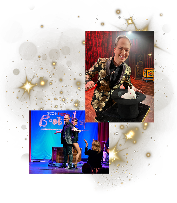 Los Angeles magician Ryne Strom performing magic on stage and for television